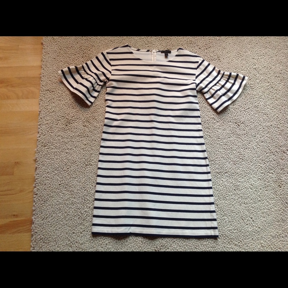 J Crew Ruffled Stripe Sleeve Shift Dress